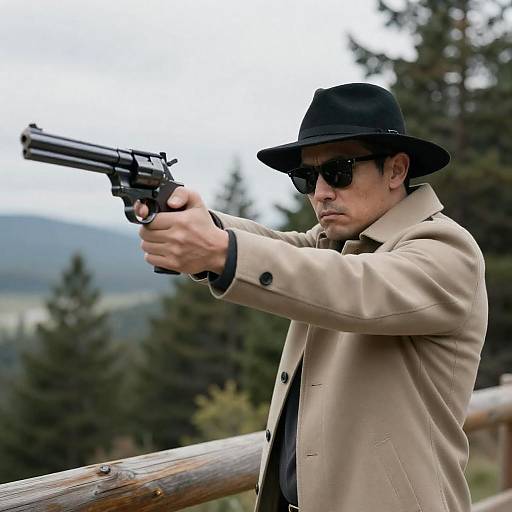 Intense Man with Gun in Nature