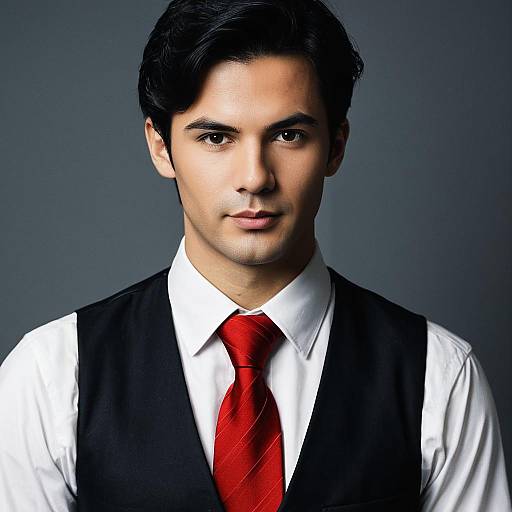 Young Man in Red Tie and Black Vest