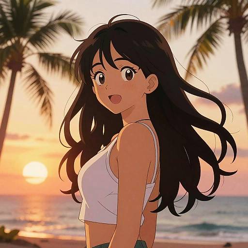 Latina Anime Girl at Tropical Sunset