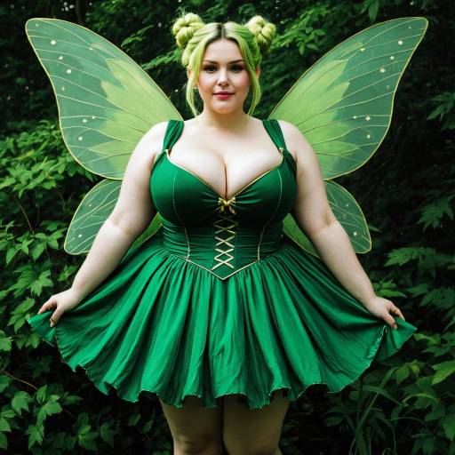 Plus Size Fairy in Green Dress with Wings