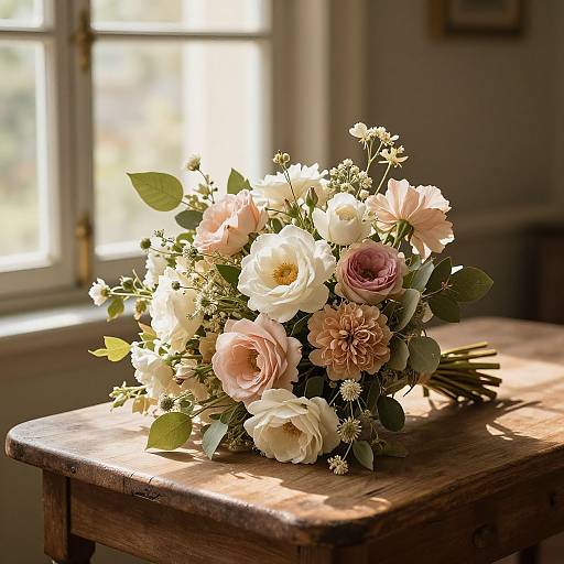 Elegant Floral Bouquet on Rustic Table
