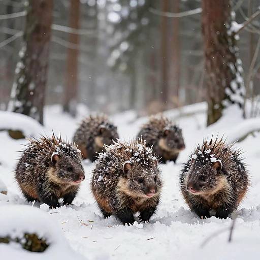 Spiny Mammals in Snowy Forest
