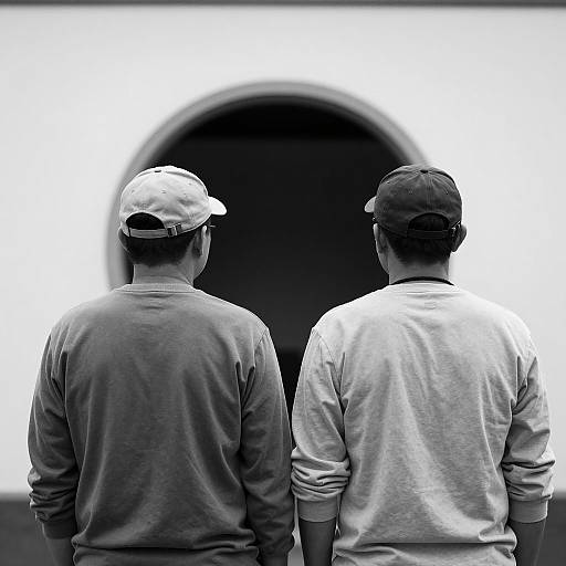 Mysterious Dome: Silhouetted Men in B&W