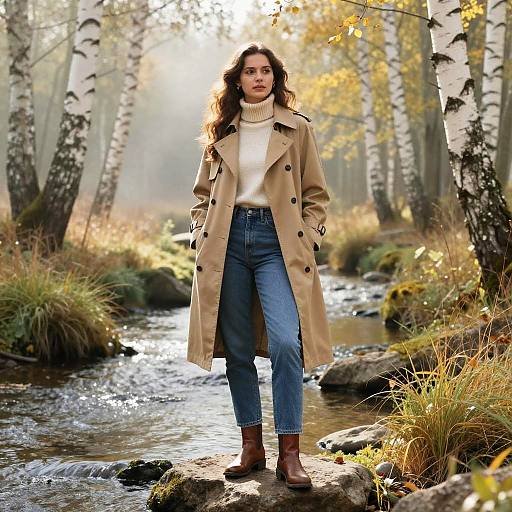 Young Woman on Rock by Stream