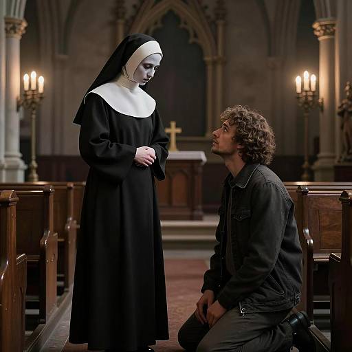 Dramatic Encounter in a Gothic Church