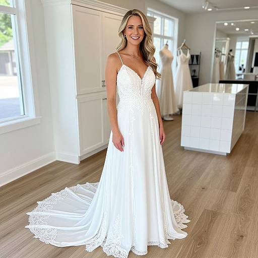 Smiling Bride in Modern Bridal Boutique
