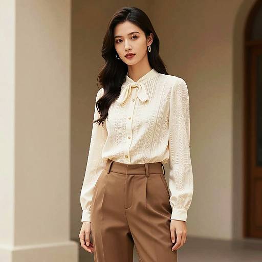 Elegant Young Woman in Fashionable Outfit