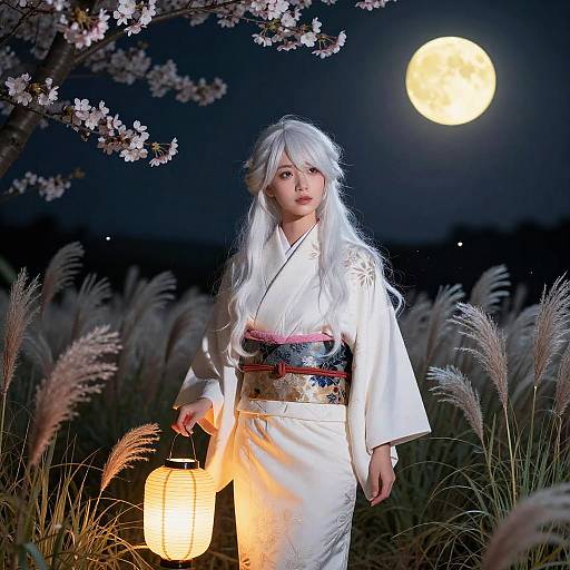 Elegant Japanese Night with Sakura and Lanterns