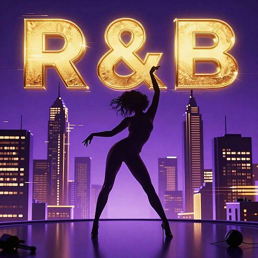 Silhouetted dancer in high heels poses under glowing 