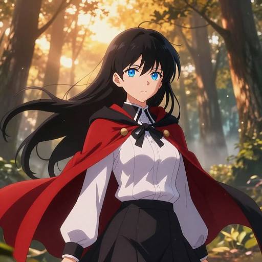Graceful Anime Heroine in Mystical Forest