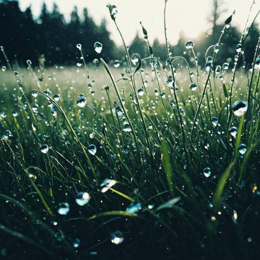 Dew Drops on Meadow Grass at Sunrise