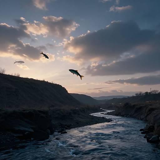 Uphill River of Shadow and Dawn Fish