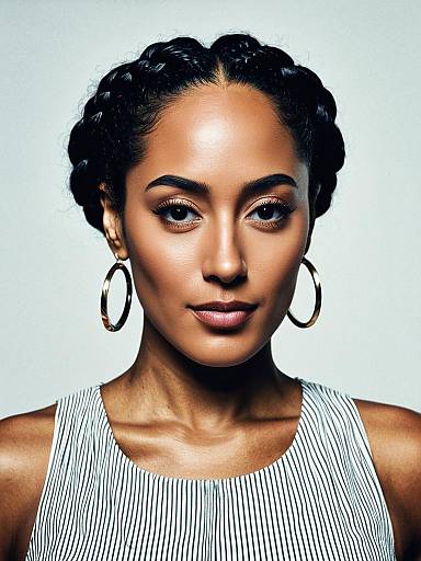 Woman with Braided Hairstyle and Hoop Earrings