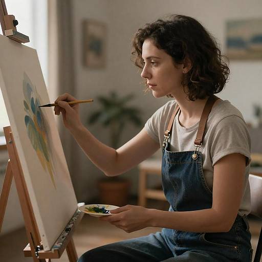 Concentrated Artist Painting in Cinematic Light