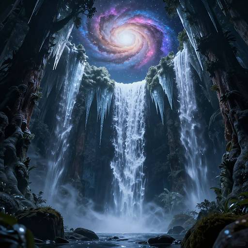 Ethereal Cyberpunk Inverted Waterfall Forest