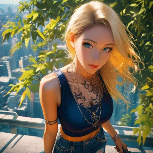Blonde Girl in Summer Cityscape