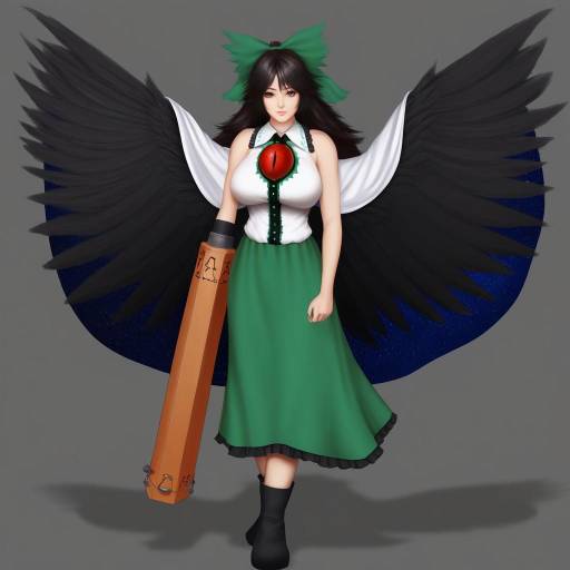 Anime Style Girl with Black Wings and Arm Cannon