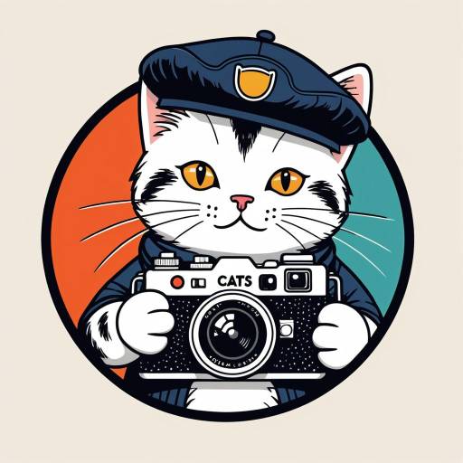 Cute Cat Logo with Camera and Beret