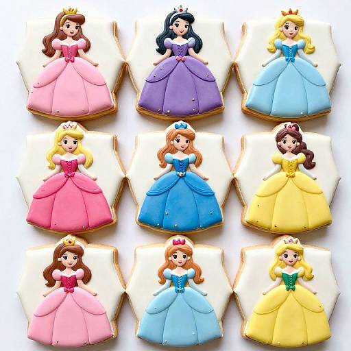 Colorful Princess Cookies in Grid