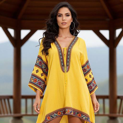 Confident Woman in Bohemian Yellow Dress