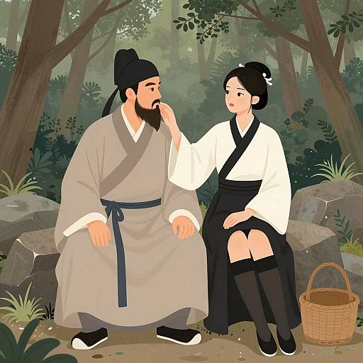 Traditional Asian Couple in Serene Forest