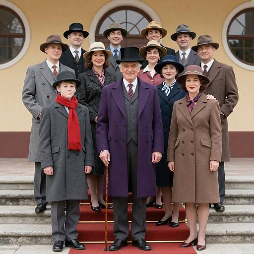 Vintage Group Portrait on Stone Steps