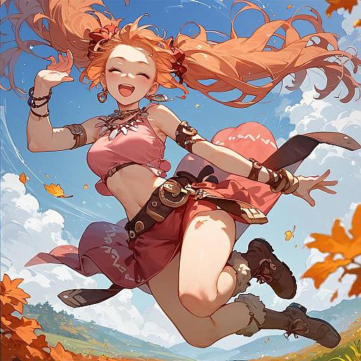 Happy Anime Girl in Autumn Field