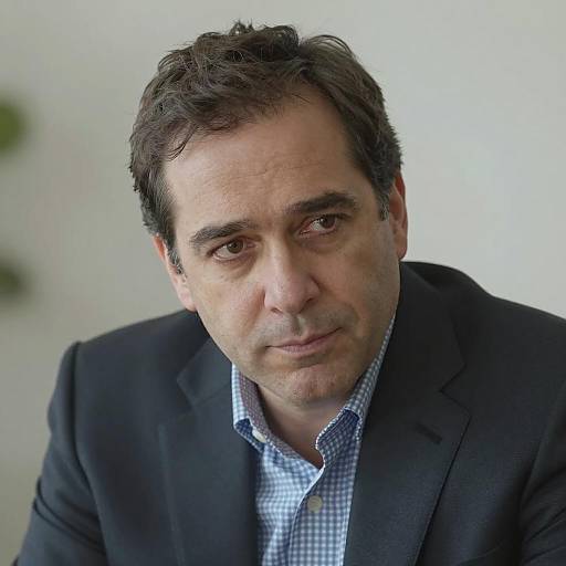 Middle-aged man in dark suit looking intently