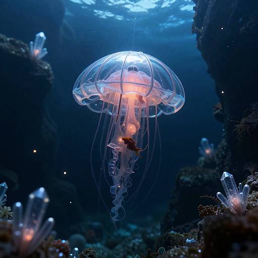 Glass-Hulled Jellyflower Bioship in Crystal Canyon