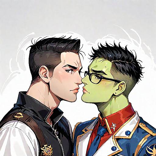 Muscular Green Anime Boys Handshake