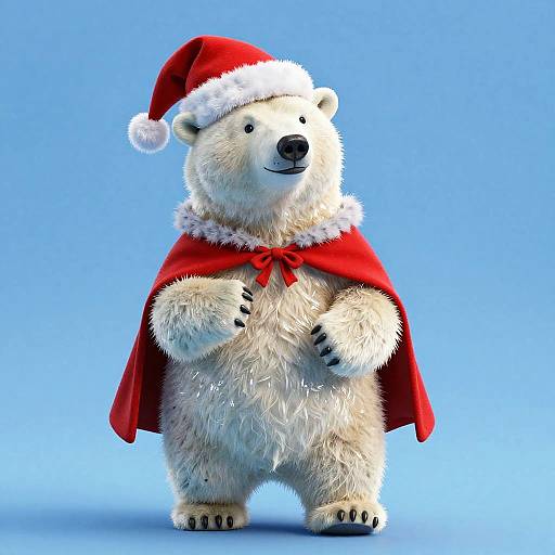 Playful Polar Bear in Santa Attire