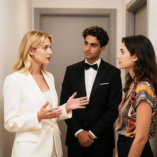 Elegant Trio in a Hallway Setting