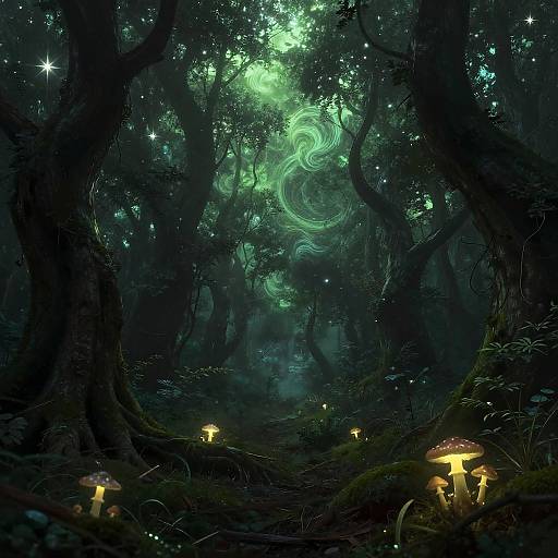 Misty Swamp with Glowing Mushrooms