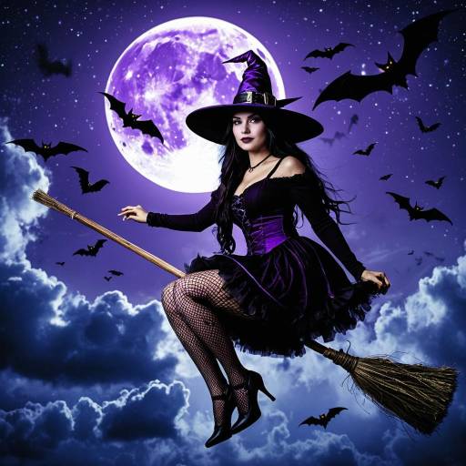 Witch Flying on Broomstick at Night