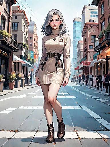 Urban Chic Woman in Beige Dress