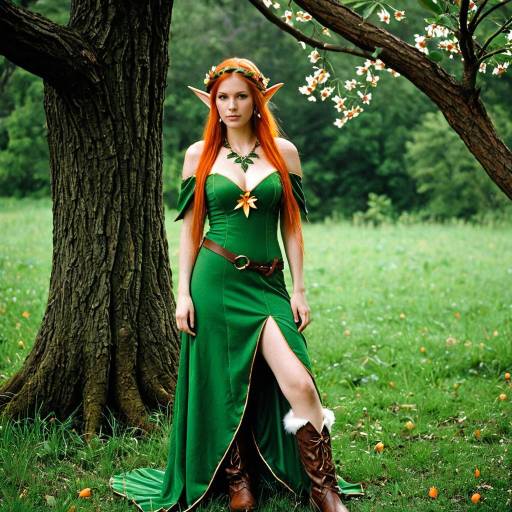 Woman in Green Elf Costume with Orange Hair Outdoors