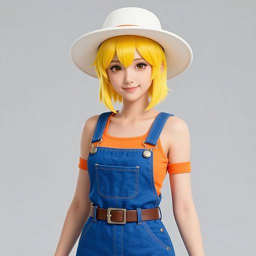 Female Character in Blue Overalls