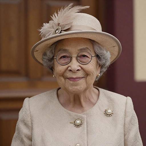 Elegant Elderly Woman in Beige Attire