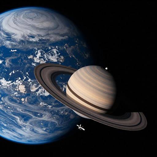 Majestic Blue Planet with Ringed Satellite