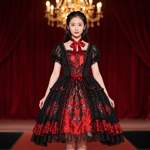 Elegant Female Model in Ornate Dress