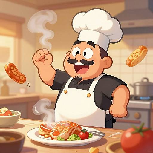 Lively Cartoon Chef in Animated Kitchen