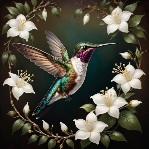 Regal Hummingbird Among Blooming Jasmine