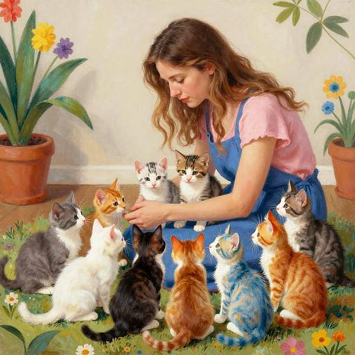 Mother with Psychedelic Playful Kittens