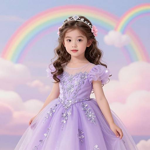 Whimsical Girl in Lavender Gown