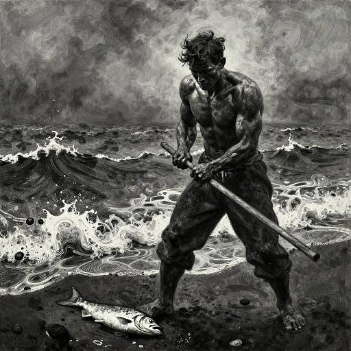 Charcoal Style Fisherman Hauling Catch