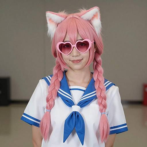 Asian Woman in Pink Sailor Cosplay