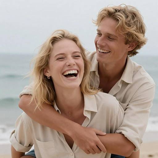 Joyful Beach Portrait of Two Blondes