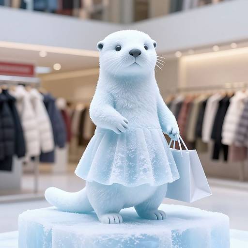 Ice Carved Otter Shopping Sculpture