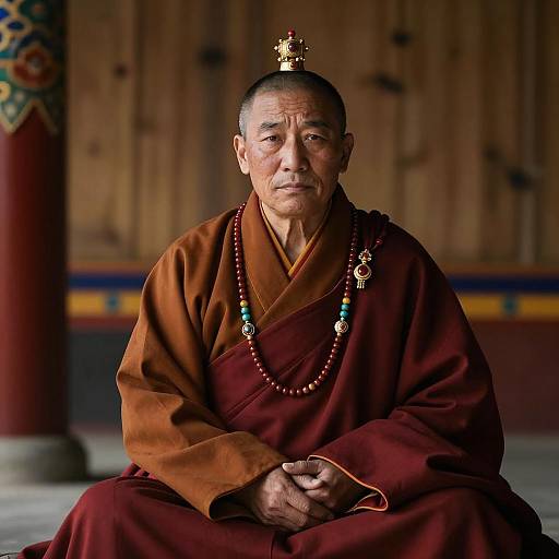 Elderly Tibetan Monk in Traditional Attire