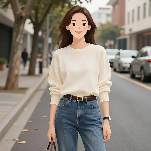 Smiling Woman in Casual Chic Outfit